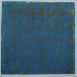 Maskerade 10, gomdruk in ceruleum blauw, Agnes Bomers, 1992