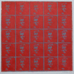 Maskerade 11, gomdruk in engels rood, Agnes Bomers, 1992