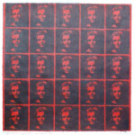 Maskerade 2, gomdruk in engels rood, Agnes Bomers 1992
