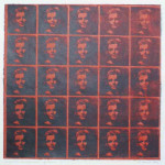 Maskerade 4, gomdruk in engels rood, Agnes Bomers 1992