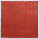 Maskerade 7, gomdruk in engels rood, Agnes Bomers, 1992