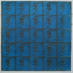 Maskerade 9, gomdruk in ceruleum blauw, Agnes Bomers 1992
